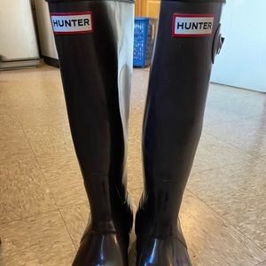 Tall brown hunter rain boots for women